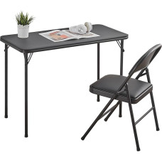 BOOSDEN Folding Table and Folding Chair, Slim Desk with Chairs, Dining Set, Folding Table 46.5 x 97 x 70 cm, Black