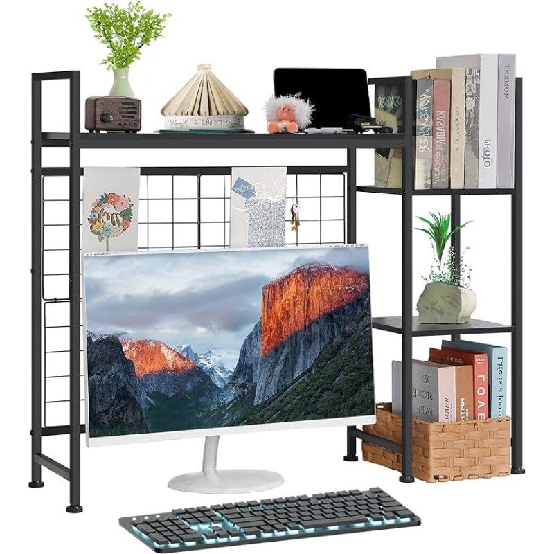 NOVIMANGO 3-Tier Desk Shelf with Open Compartment, Multi-Purpose Table Organiser, Adjustable Shelf, Office Organiser Desk, Home Decoration for Home, Desk Stable