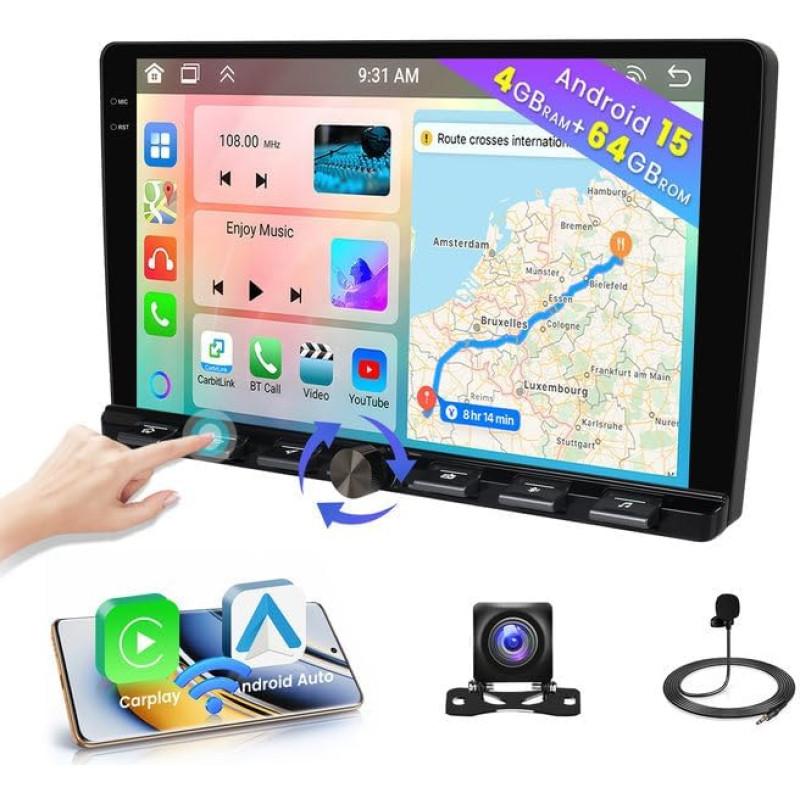 Hikity 8 branduolių 4+64G Android 15 Autoradio 9