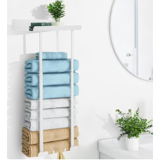 Handtuchhalter zur Wandmontage, weißer Handtuchhalter, Stahl-Handtuchhalter für gerollte Handtücher für Badezimmer/Küche (H: 30 cm, B: 16 cm, H: 38–75 cm)