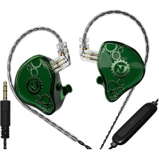 KAMINRUN ND Venus In-Ear Monitor Headphones, 10 mm Double Magnetic Dynamic Driver IEM Earphones, HiFi Wired Gaming Earbuds, 2 Pin Detachable Cable (with Mic, Green, 3.5 mm Plug)