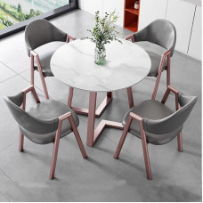 Apvalus valgomojo stalas su 4 kėdėmis, nedidelis virtuvės stalas, paprastas biuro valgomojo stalas su 4 kėdėmis, modernus apvalus virtuvės stalas ir PU kėdės, erdvę taupantis kilimėlis namams ir biurui (tamsiai pilka)