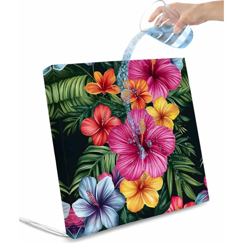 Wasserfeste Kissenbezüge mit tropischen Pflanzen, Wasserfarben, 55,9 x 55,9 cm, Naturblumen und Blätter, Set mit 4 Stück, für Innen- und Außenbereich, Stuhlbezug, Terrassenkissen, Schonbezüge für