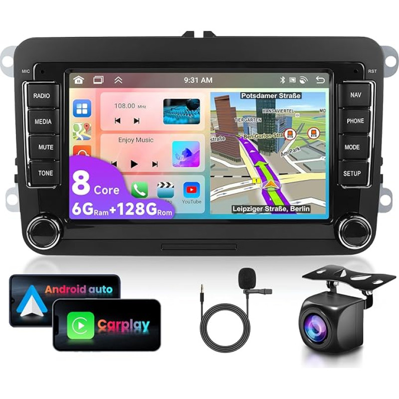 8 Kern 6G+128G 7 Zoll Autoradio für VW Golf 5 6 Polo Passat Skoda Touran Tiguan Seat,1280 * 720P HD IPS jutiklinis ekranas,DSP,Carplay Android Auto GPS Wi-Fi Bluetooth FM RDS Radio Rückfahrkamera