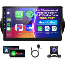 4G & 64G 10.1 Inch Car Radio for Citroen Nemo/Peugeot Bipper/Fiat Fiorino Qubo 2008-2017 with Carplay Android Car Wireless, 1280 x 720, Touchscreen Bluetooth RDS/FM Radio, WiFi Navi/AHD Reversing
