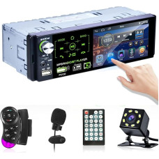 Hikity RDS FM AM Car Radio 1 DIN Bluetooth Hands-Free Kit 4.1 Inch Screen Touch Display with USB AUX TF MP5 for Android/iOS Car Radio Reversing Camera Microphone