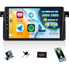 [4+64G] SIXWIN Android 13 Car Radio with CarPlay/Android Car/Mirror Link for BMW 3 Series E46 1999-2005.9 Inch HD Touchscreen Supports WiFi GPS Bluetooth 5.0 FM/RDS 32EQ