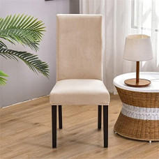 AIYINIY Solid Color Chair Covers for Dining Room Chairs,1/4/6/10 Set Velvet Chair Covers for High Back Rest Stretch Spandex Fabric Removable Washable Chair Protectors (Set of 6, Beige)