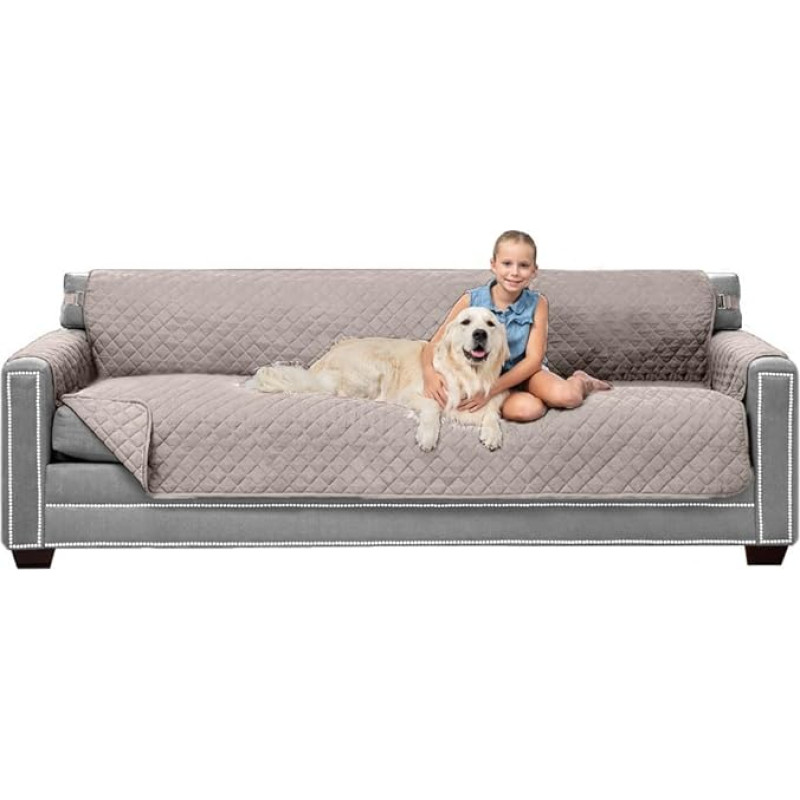 Sofa Shield Couch Cover with Elastic Band Cushion Protector Reversible Stain and Tear Resistant Quilted Microfiber 88 Inch Seat Washable Covers for Dogs Pets Kids Light Taupe