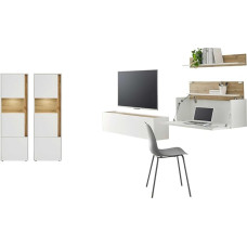 Furn.Design Wall Unit with Secretary in White and Wotan Oak Living Combination 5-Piece 410 x 170 cm Centre