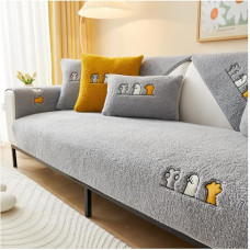 asskanaer Thick Lamb Art Sofa Cover for 1 2 3 4 Seater Universal Non-Slip Sofa Slipcover L Shape Couch Cover Reversible Quilted Corner Protector Covers Washable for Living Room (Grey, 90X