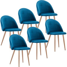 SAM Lilly 6 valgomojo kambario kėdžių rinkinys, turkio spalvos, aksomo audinio apmušalas, ąžuolo spalvos metalinės kojos, lengvai prižiūrimos dizainerio kėdės, skandinaviško stiliaus minkštos kėdės, retro dizaino valgomojo kėdės