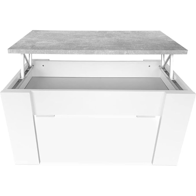 Somnia - Erhöhter Couchtisch, Wohnzimmer- oder Esstisch, weiße Oberfläche mit grauer Platte, Maße: (Breite) x 50 cm (Tiefe) x 46-57 cm (Höhe)