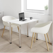 Dining Room Table with Chrome Legs, Dining Table, Kitchen Table, Office Table, White, 100 x 50 cm