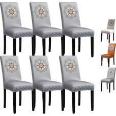 ouxei Modernes Stuhlhussen-Set Mit Stickerei – Dicke, Elastische Schonbezüge Für Esszimmer-/Hotelstühle (1/2/4/6 Stück)(Grey 6pcs)