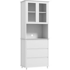 HOMCOM virtuvės bufeto spintelė 2 durys, 3 stalčiai ir centrinė įduba ABM. 68 L x 38 L x 172 H cm Balta mediena