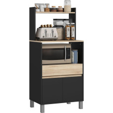 HOMCOM Mikrobangų krosnelės baldai, virtuvės bufetas su stalčiais ir viršutine lentyna, mikrobangų krosnelės baldai, virtuvės sandėliavimo patalpa valgomajam, svetainei, 60 x 40 x 131 cm, natūralios ir juodos spalvos