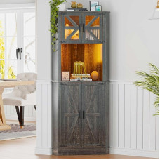 Gurexl LED Sideboard Corner Cabinet Buffet Cabinet Country House Style virtuvės spintelė su belaidžio įkrovimo stotimi Smart Multi-Purpose Cabinet Svetainė Dimmable RGB 20 spalvų