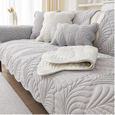 Zeyeo Cremefarbener, elegantiškas sofos komplektas su gelsva medžiaga, skirtas visiems metų laikams, patogus, L-formos sofos užvalkalas medžiotojams (šviesiai pilka, 110 * 240 cm)