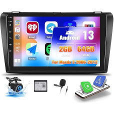 OiLiehu 2G + 64G Android 13 Car Radio 2 DIN Carplay Android Car for Mazda 3 2006-2012 Car Radio with Screen 9 Inch Display Car Radio with Mirror Link/EQ/Bluetooth/SWC/FM RDS/WiFi/GPS/Rear View Camera