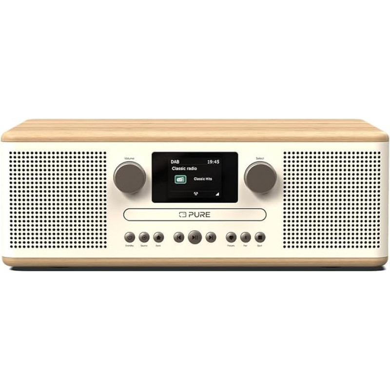 Pure Classic C-D6 Music System (CD Player, DAB+/FM, Bluetooth, AUX, USB, Alarm Clock, Sleep Timer) Cotton White/Oak