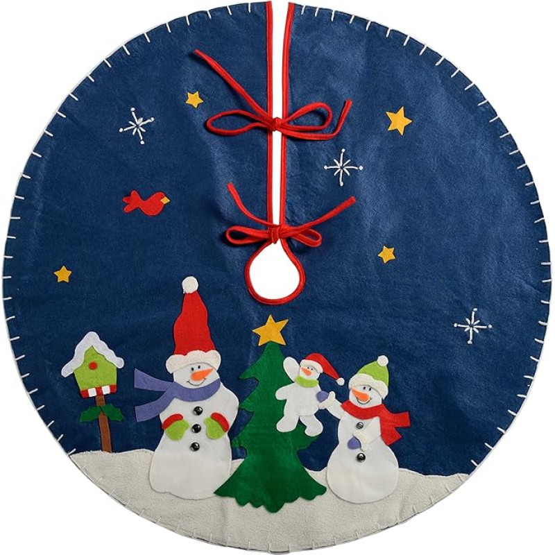 WeRChristmas Snowman Christmas Tree Skirt Decoration, Fabric, Multi-Colour, 90 cm, Large