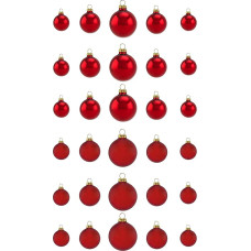 Thüringer Glas Design Glass Bauble Assortment, 12 Baubles in 4 cm, 6 cm, and 8 cm, 4 Assorted Colours, red, 30-Teilig Uni