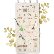 Niuoppy Advent Calendar for Filling Fabric Advent Calendar with 24 Pockets Canvas Decorative Advent Calendar Hanging Empty Christmas Countdown (Off White)