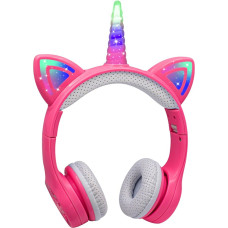 YUSONIC Unicorn Headphones Bluetooth, Volume Limited Wireless Headphones with LED Light Up Cat Ear and Unicorn Horn, Built-in Microphone and Audio Sharing Port for iPhone/iPad/Laptop/TV. (Pink)