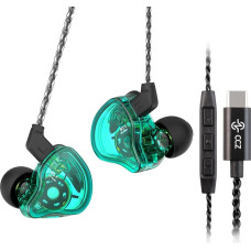 CCZ Melody Headphones Yinyoo Hybrid 1ba 1DD HiFi in Ear Monitors, Deep Bass Lightweight In-Ear Headphones IEM with 4N Cable for Musician/Drummer/Bassist/Guitarist (Green, without Microphone Type-C)