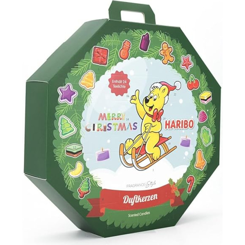 Haribo Advent Calendar Tea Light Candles | 24 x Scented Tea Lights for Christmas | Candle Calendar with Summer & Winter Fragrances | Perfect Gift Idea for Pre-Christmas Season