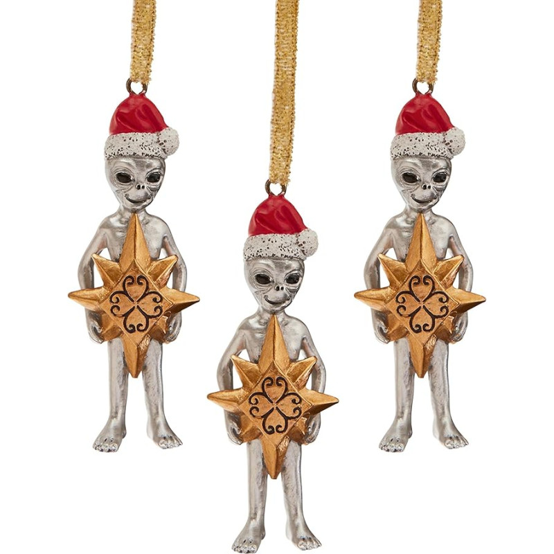 Design Toscano Wiseman Star Christmas Alien Holiday Decorations, Set of 3