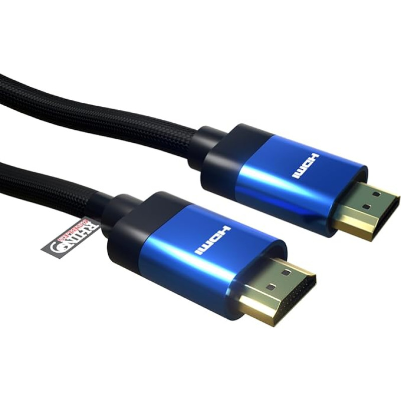 rhinocables 8K HDMI Cable High Speed Premium HDTV Braided Cable 3D, ARC, HDR 8K@60HZ, 4K@120HZ with Ethernet, Smart TV, Fire TV, X Box, Gaming, Video Display (1m, Blue)