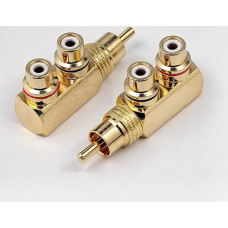 RHINORO 2pcs Premium Copper RCA Right Angle Mono Y Splitter Male to Female for Audio AV TV Video Adapter Phono Cable