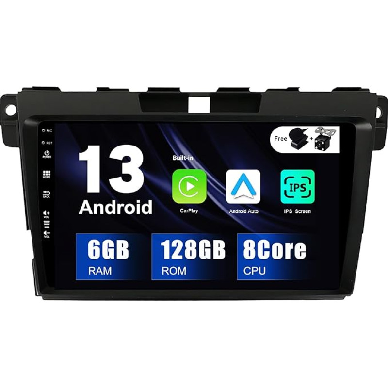 SXAUTO Android 13-6G+128G IPS Car Radio Suitable for Mazda CX-7 (2008-2015) - Built-in Carplay/Android Car/DSP - LED Camera + MIC - DAB Steering Wheel Control Fast Boot 360 Camera WiFi - 2 DIN 9 Inch