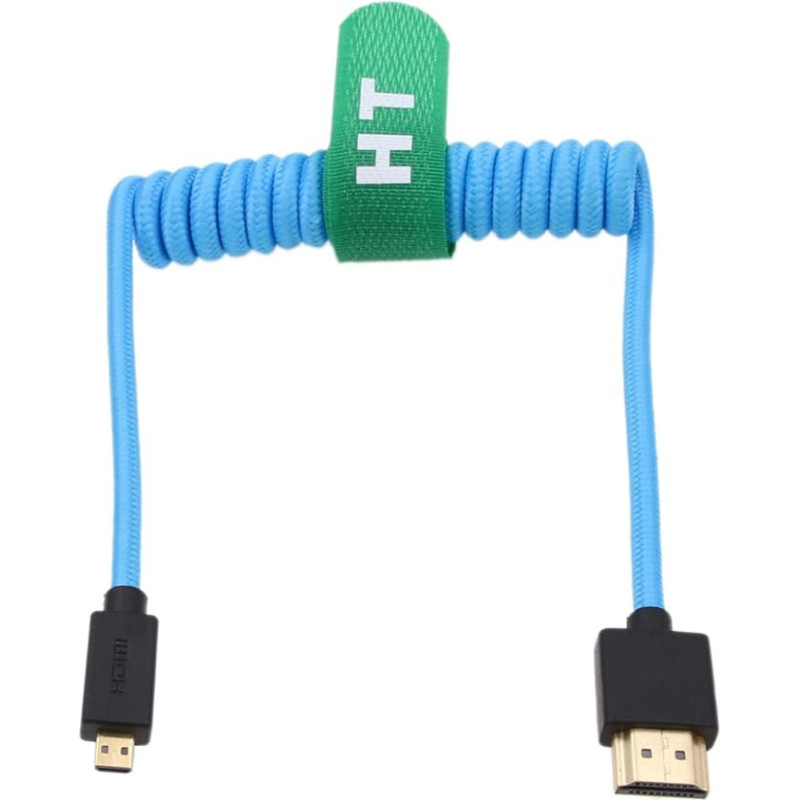 HangTon Micro HDMI to HDMI 4K 8K Ultra HD Cable for Sony A6500 A7III Canon EOS M R5 R7 GH4 X-T4 Z50 Camera Atomos Ninja V Monitor Type A D HDMI 2.1 Blue Braided Wound 30 cm