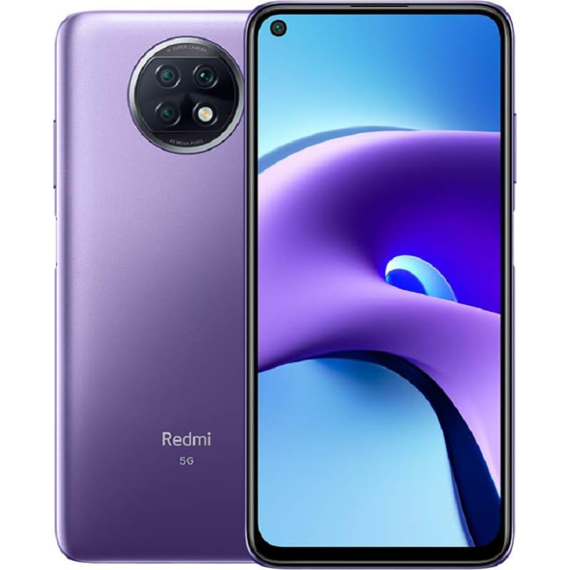 Xiaomi Redmi Note 9T 5G Smartphone, 4 GB + 128 GB, 6.5 Inch FHD+ DotDisplay, MediaTek Dimensity 800U, 48 MP Triple Camera, 5000 mAh, NFC, Daybreak Purple (Official Version + 2 Years Xiaomi )