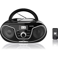 Roxel RCD-S70BT Portable Boombox CD Player with Remote Control, FM Radio, USB MP3 Playback, 3.5mm AUX Input, Headphone Jack, LED Display, Wireless Music Streaming - Black