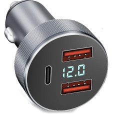 72W USB C Car Charger Cigarette Lighter USB C Adapter Dual QC 3.0+36W PD USB Car Charger USB C with LED Voltmeter Quick Charge for iPhone 14/13/12/11 iPad Samsung Huawei Xiaomi