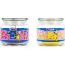 Haribo Scented Candles in Glass with Lid, Set of 2 Berry Mix & Lemon Fruits (300 g), Candle Set for Home, Fruity Scented Candles with Long Burning Time (50 h)