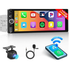 Hikity 2 + 64 GB 1 DIN Android Car Radio with Sat Nav, Wireless CarPlay and Wireless Android Car, 6.86 Inch Car Radio Touch Display with RDS FM Radio GPS WiFi Mic Reversing Camera