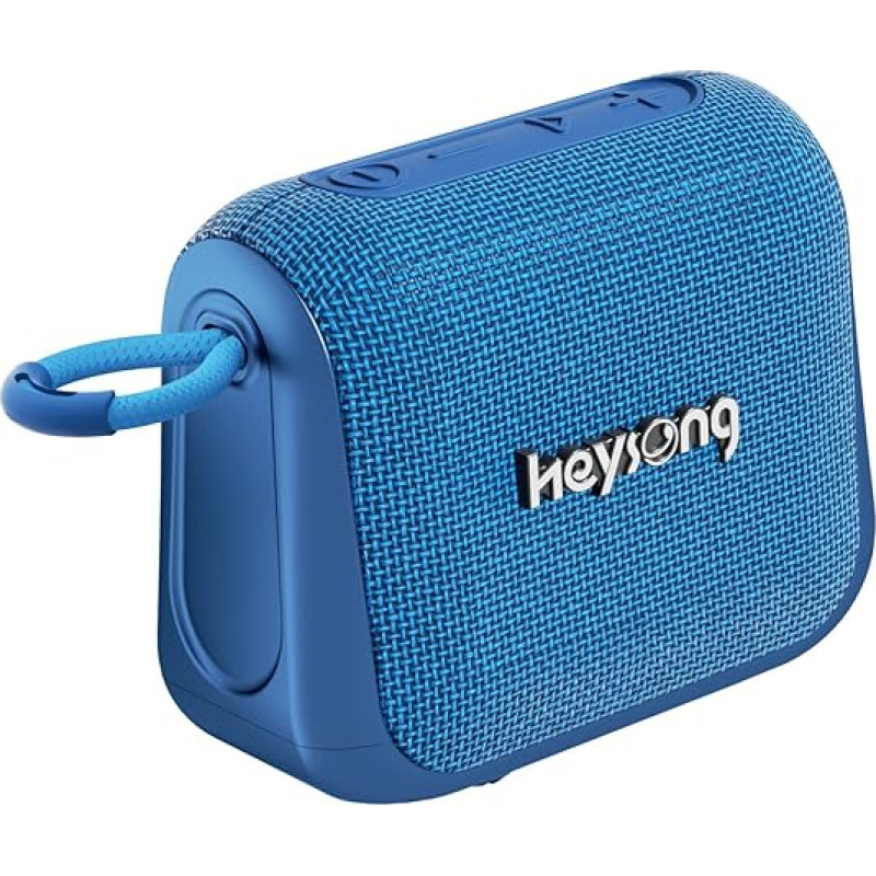 Heysong Small Music Box, SoundBox Bluetooth Speaker Wireless Portable IPX7 Waterproof with Practical Carabiner, 24 Hour Battery, Portable Devices, Home Office, Mini Boxes for Sauna, Bathroom Blue