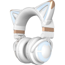 YOWU RGB Cat Ear Headphones 3G Wireless 5.0 Foldable Gaming Headset with 7.1 Surround Sound, Built-in Microphone and Adjustable Lighting and Effect via App, Type-C Charging Audio Cable (White)