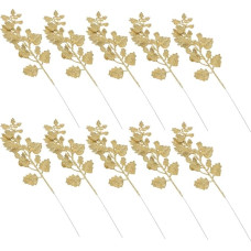 TOYANDONA Christmas Leaf Picks, Glitter Leaf Stems, Faux Leaves Branches, DIY Bouquet Stem Picks for Christmas Tree Ornaments, DIY Christmas Wreath, Craft, Holiday, Home Decor, 10 Pieces, Golden