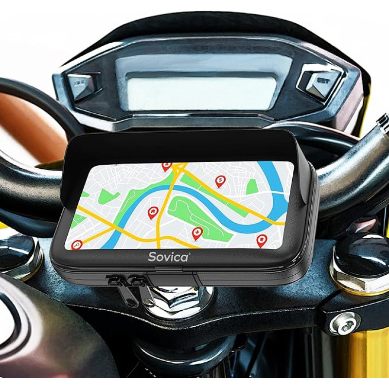 Mobile phone holder motorcycle suitable for handlebars of all thicknesses and shapes, waterproof case with visor, suitable for smartphones up to 7.5 inches, motorcycle mobile phone holder