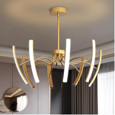 LED Lamp Living Room, DIY Dimmable Chandelier Modern with Remote Control, Gold Chandelier for Living Room, Dining Table, Bedroom, Dining Room, Aisle, 8 Heads LED Pendant Light, Φ990 x h560