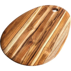 Elegantiška ovali medinė pjaustymo lenta, L, 47 x 31 x 1,5 cm, tvari FSC sertifikuota tikmedžio duonos lenta su pakabinimo įtaisu, minimalistinė medinė lenta virtuvėje pusryčiams