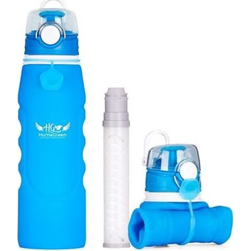 Humagreen Wasserfilterflasche, tragbar, wiederverwendbar, für Reisen, Wandern, Trekking, Camping, Survival, leichtes und langlebiges Wasserreinigungsset (blau)