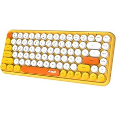 Hoopond Wireless Bluetooth Keyboard, Cute Mini Compact Keyboard with 84 Keys, 2.4GHz Wireless Bluetooth Connection Technology, ABS Retro Round Keycap, Ergonomic Design (Yellow)