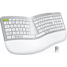 Seenda Wireless Ergonomic Split Keyboard, USB+Bluetooth, Rechargeable with Wrist Rest for Windows/Mac/Android/iOS, UK Layout, White Silver
